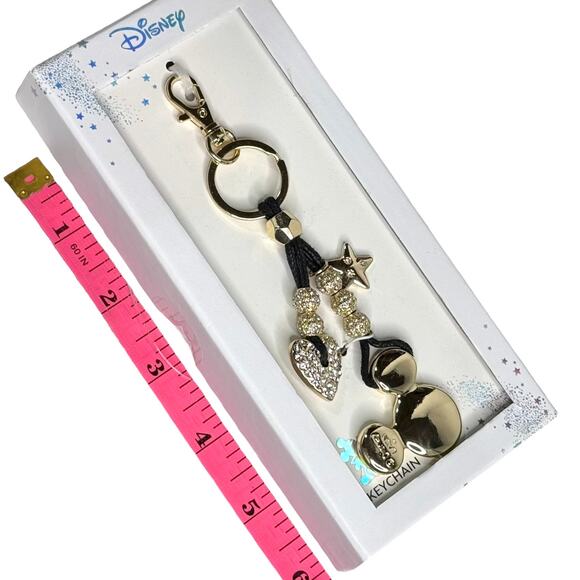 Disney Mickey Mouse Bag Charm Key Ring Crystal Heart Purse Accessory Gold Box - Picture 3 of 6